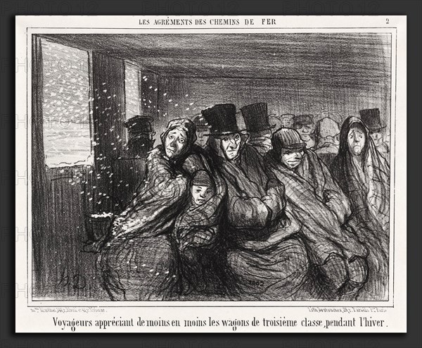 Honoré Daumier, Voyageurs appréciant de moins en moins les wagons de troisiÃ¨me classe, French, 1808 - 1879, published 1856, lithograph on wove paper