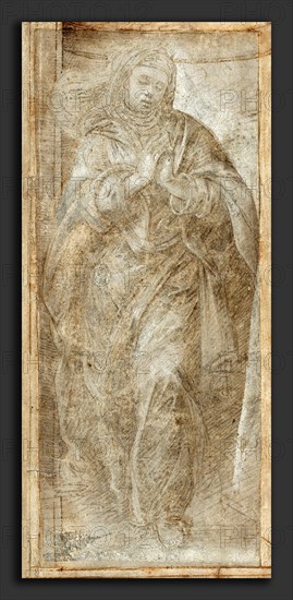 Filippino Lippi (Italian, 1457 - 1504), Standing Woman with Her Hands Clasped in Prayer, c. 1488, metalpoint heightened with white on gray-prepared paper