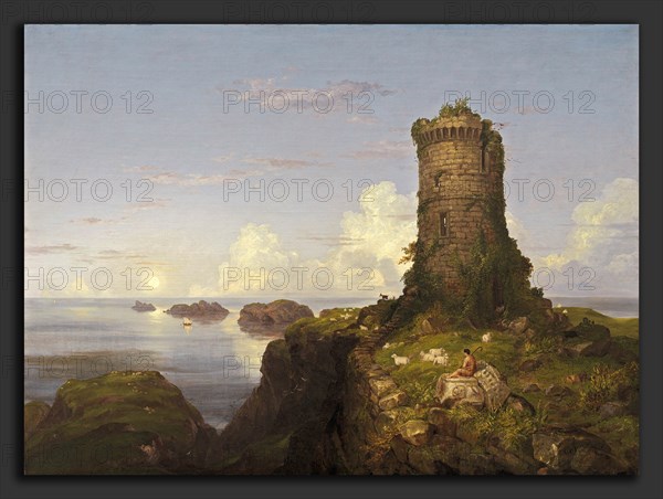 Thomas Cole, Italian Coast Scene with Ruined Tower, American, 1801 - 1848, 1838, oil on canvas