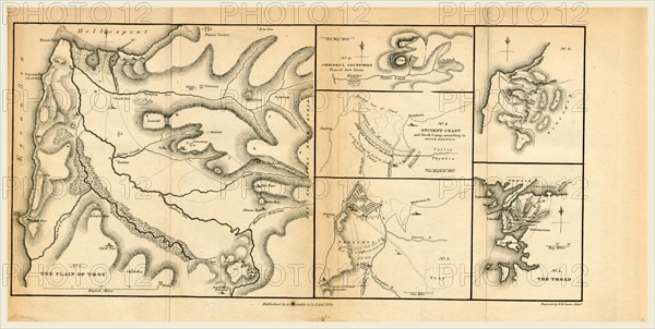 Map 1822, on the topography of the Plain of Troy, 19th century engraving