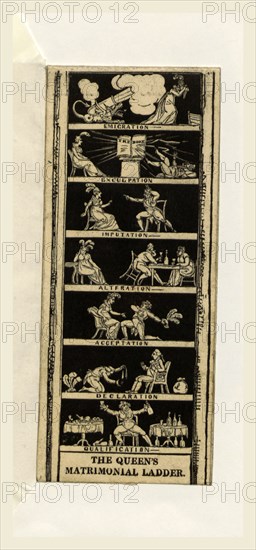 The Queen's Matrimonial Ladder, a national toy  By the author of The Political House that Jack built, Drawings by George Cruikshank, UK, 19th century