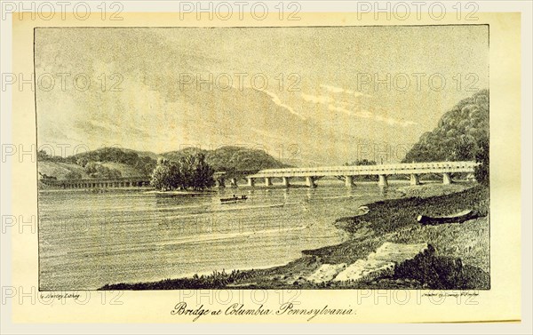 Bridge at Columbia Pennsylvania, A Visit to North America and the English Settlements in Illinois, US, America, 19th century