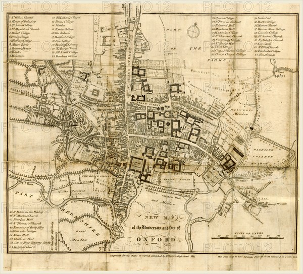 Map of Oxford, 1817, 19th century engraving