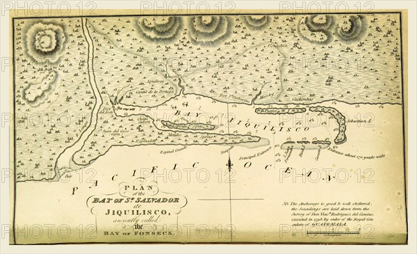 Map of the Bay of St. Salvador, A statistical and commercial history of the Kingdom of Guatemala, 19th century engraving
