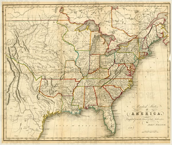 America map 1822-1823, 19th century engraving