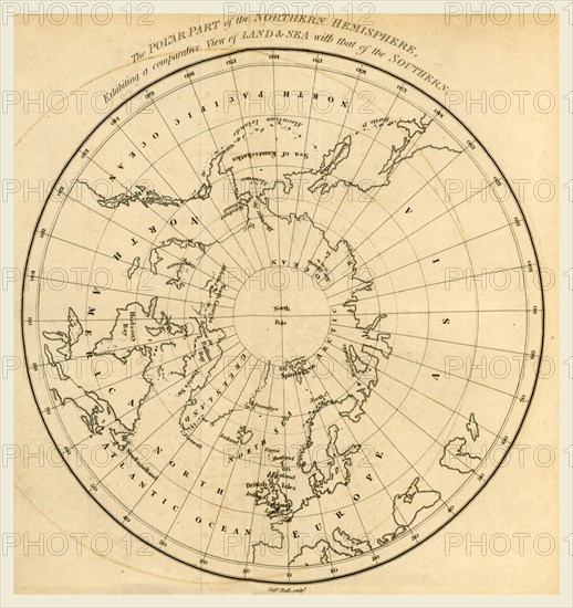 Map Northern Hemisphere 1824, 19th century engraving
