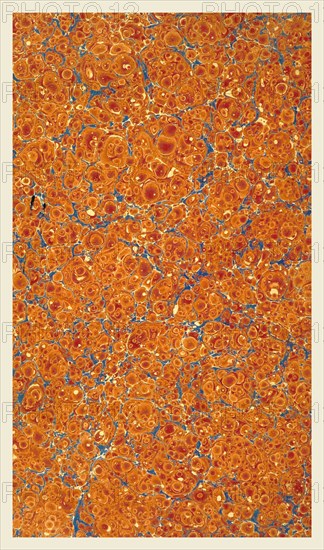 Background, blue, creme, brown, , marbled paper, 19th century