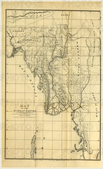 Map of the Burman Empire, 1824 to May 1826, 19th century engraving, Burma, Myanmar