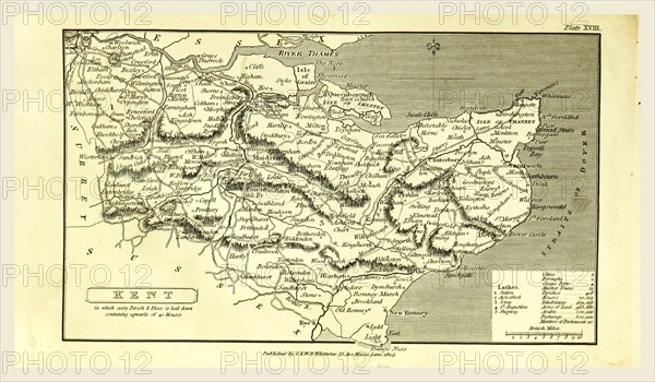 A Topographical Dictionary of the United Kingdom, Kent, UK, 19th century engraving