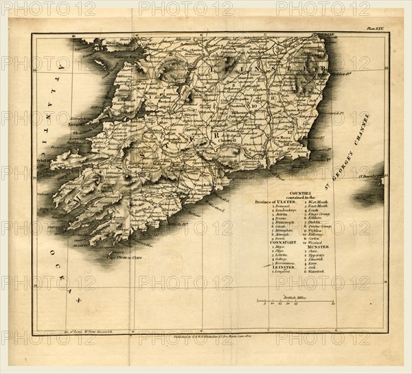 Province of Ulster 1824, A Topographical Dictionary of the United Kingdom, UK, 19th century engraving