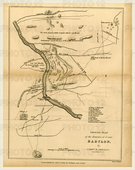 Babylon, map, 1827, 19th century engraving