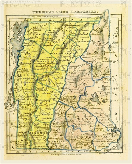 Vermont and New Hampshire, the Boston School Atlas, US, America, 19th century engraving