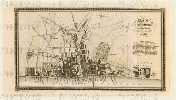 Map of Brighton,1829, UK,  19th century engraving