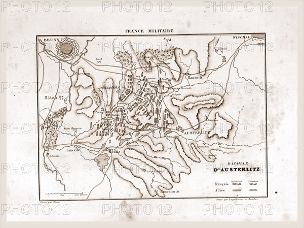 France militaire. Battle of Austerlitz, 19th century engraving