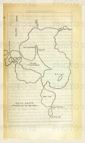 Cass Lake, Narrative of an expedition through the Upper Mississippi to Itasca Lake, the actual source of this river, embracing an exploratory trip through the St. Croix and Burntwood (or Broule) Rivers in 1832, etc, 19th century engraving