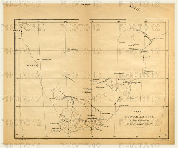 Map, Prospectus of an Expedition into the Interior of South Africa from Dalagoa Bay, etc. By W. D. Cooley, 19th century engraving