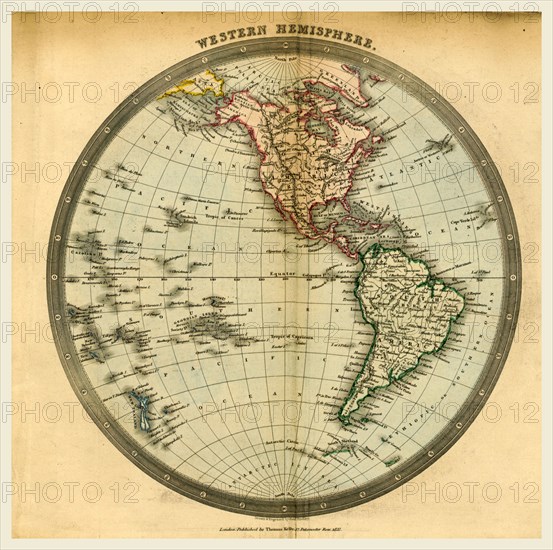 Map Western Hemisphere, 19th century engraving