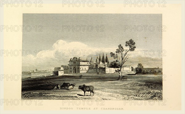 Hindoo temple, Chandngoan, Views in India, China, and on the Shores of the Red Sea, drawn by Prout, Stanfield, Cattermole, Purser, Cox, Austen, &c. from original sketches by Commander R. Elliott, 19th century engraving