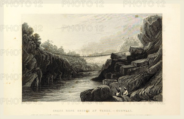 Grass rope bridge at Teree, Gurwall, Views in India,drawn by Prout, Stanfield, Cattermole, Purser, Cox, Austen, &c. from original sketches by Commander R. Elliott