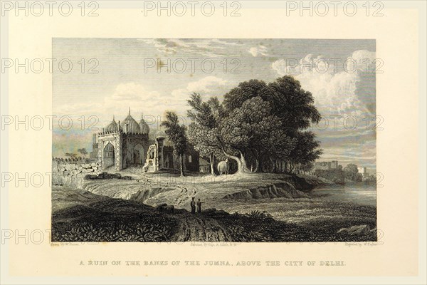 Banks of the Jumna, Delhi, Views in India, China, and on the Shores of the Red Sea, drawn by Prout, Stanfield, Cattermole, Purser, Cox, Austen, &c. from original sketches by Commander R. Elliott, 19th century engraving