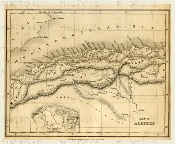 Map Algiers, 19th century