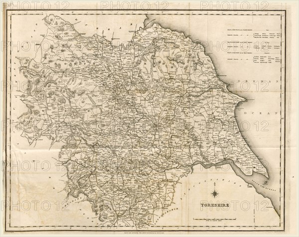 Map Yorkshire UK, 19th century engraving