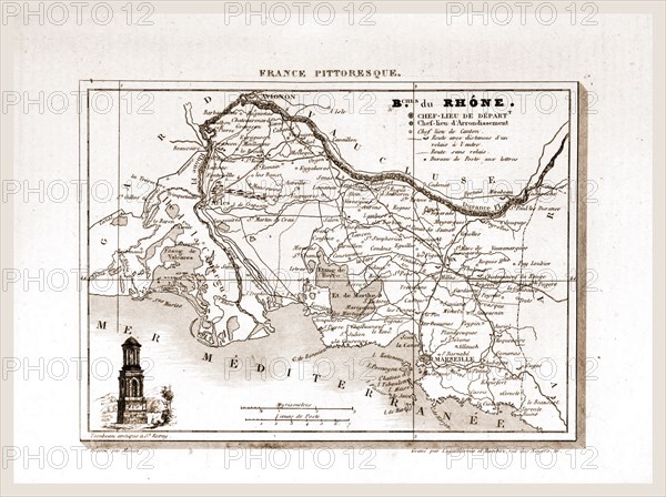 France pittoresque, Rhone, map, 19th century engraving