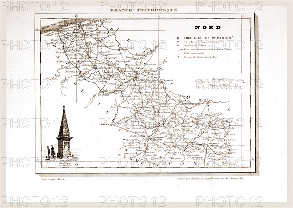France pittoresque, Nord, map, 19th century engraving
