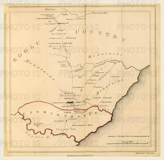 Narrative of a journey to the Zoolu Country, in South Africa  undertaken in 1835, map, 19th century engraving