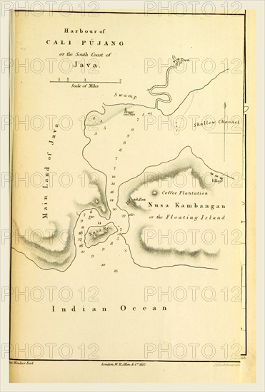 Harbour of Cali Pujang, Java, Indonesia, Indian Archipelago, in 1832, 33, 34, 19th century engraving