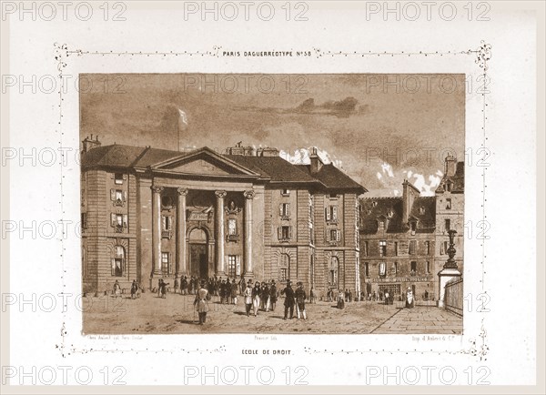 Ecole de Droit, Paris and surroundings, daguerreotype, M. C. Philipon, 19th century engraving