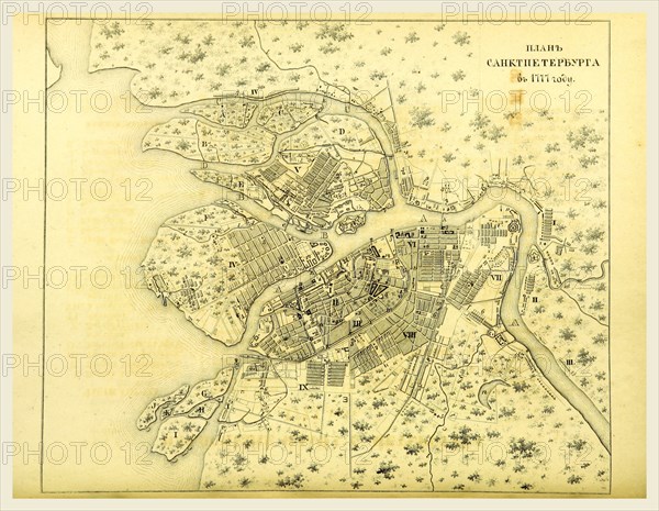 Map St. Petersburg, 1777, Russia, 19th century engraving