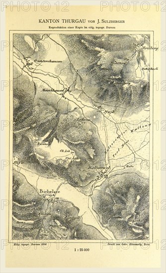 Kanton Thurgau, 1896, Die Schweizerische Landesvermessung, 1832-1864, 19th century engraving, Switzerland