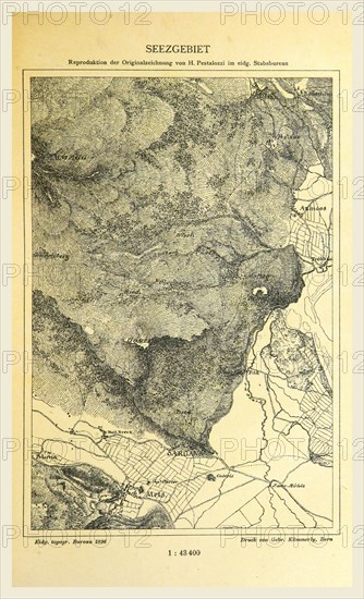 Seezgebiet, 1896, Die Schweizerische Landesvermessung, 1832-1864, 19th century engraving, Switzerland