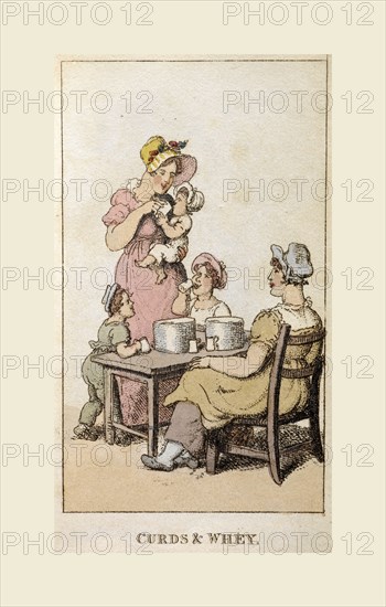 Rowlandson's characteristic Sketches of the Lower Orders, intended as a companion to the New Picture of London, consisting of fifty-four plates  coloured., 'Curds & whey'. A mother feeding her child