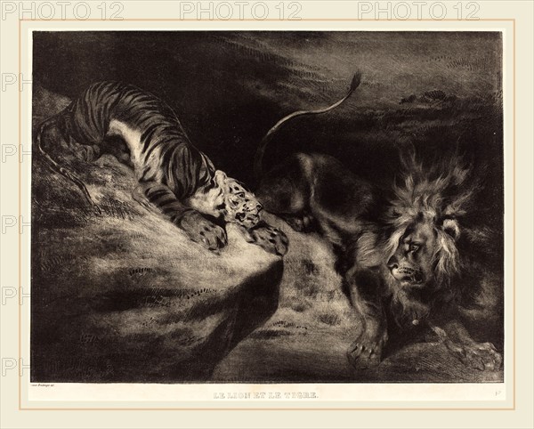 Louis-Candide Boulanger after EugÃ¨ne Delacroix (French, 1806-1867), Le Lion et le tigre, c. 1830, lithograph on wove paper