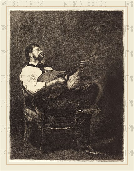 FranÃ§ois Bonvin (French, 1817-1887), Guitar Player (Joueur de Guitare), 1861, etching on laid paper