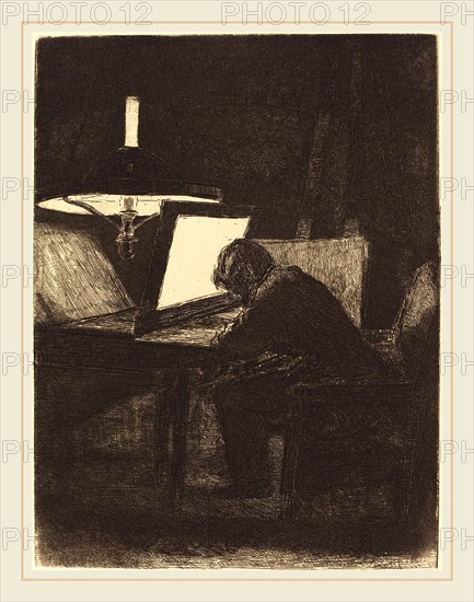 FranÃ§ois Bonvin (French, 1817-1887), Printmaker (Le Graveur), 1861, etching on laid paper