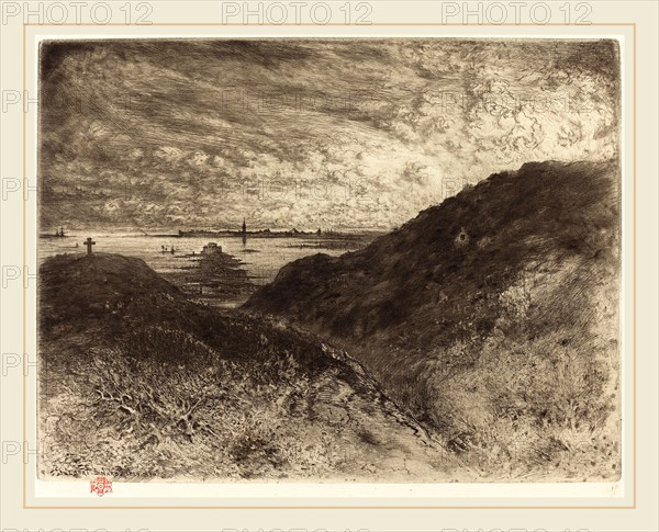 Félix-Hilaire Buhot (French, 1847-1898), La Falaise: Baie de Saint-Malo (The Cliff: Saint-Malo Bay), 1886-1890, heliogravure, etching, drypoint, roulette, and spit bite on laid paper