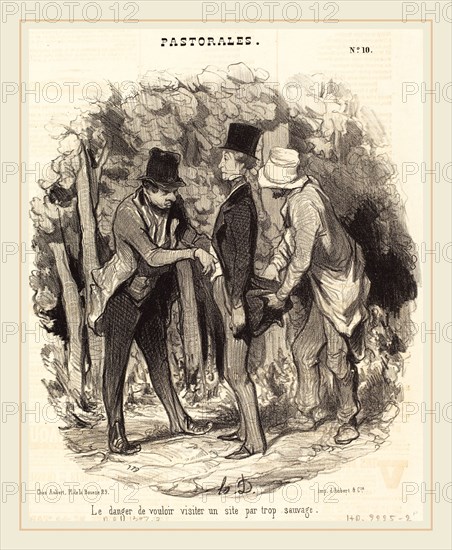Honoré Daumier (French, 1808-1879), Le Danger de visiter un site par trop sauvage, 1845, lithograph on newsprint