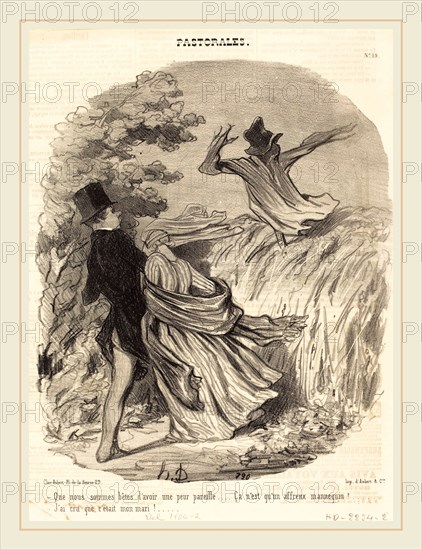 Honoré Daumier (French, 1808-1879), Que nous sommes bêtes d'avoir une peur pareille, 1845, lithograph on newsprint