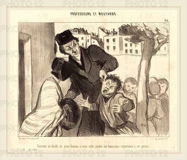 Honoré Daumier (French, 1808-1879), Comment on décide un jeune homme a venir, 1846, lithograph on newsprint
