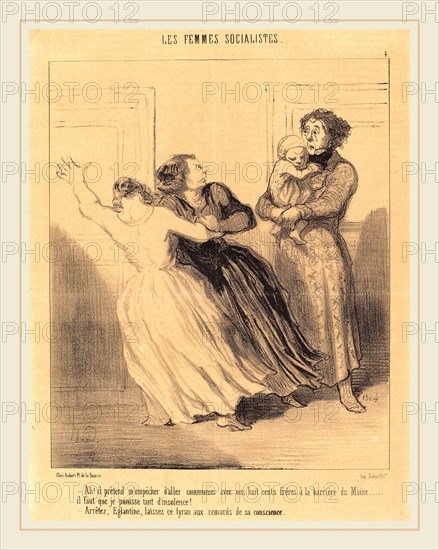 Honoré Daumier (French, 1808-1879), Ah! il prétend m'empÃªcher d'aller, 1849, lithograph in black on newsprint