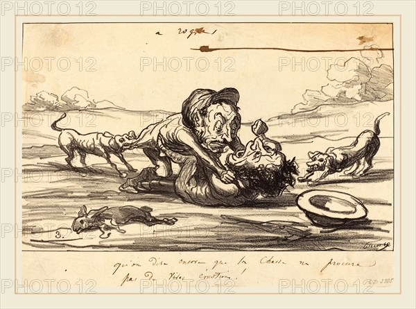 Honoré Daumier (French, 1808-1879), Qu'on dise encore que la chasse ne procure de vives émotions, 1864, lithographie