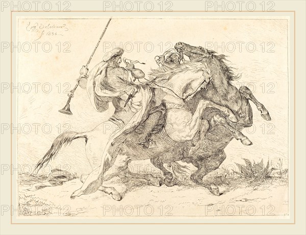 EugÃ¨ne Delacroix (French, 1798-1863), Encounter of the Moorish Horsemen (Rencontre de Cavaliers Maures), 1834, etching and drypoint