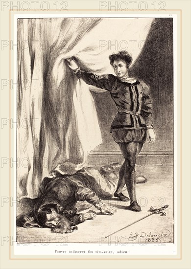 EugÃ¨ne Delacroix (French, 1798-1863), Hamlet and the Body of Polonius (Act III, Scene IV), 1835, lithograph