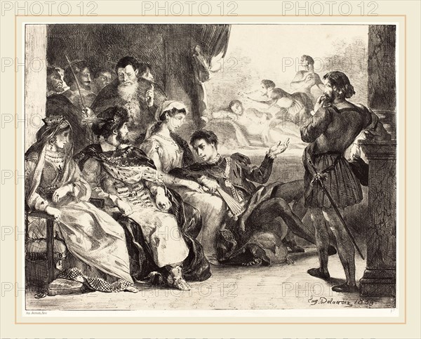 EugÃ¨ne Delacroix (French, 1798-1863), Players Enacting the Poisoning of Hamlet's Father (Act III, Scne II), 1835, lithograph