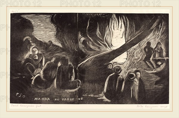 Paul Gauguin (French, 1848-1903), Mahna no Varua Ino (The Devil Speaks), 1894-1895, woodcut printed in black and gray by Pola Gauguin in 1921