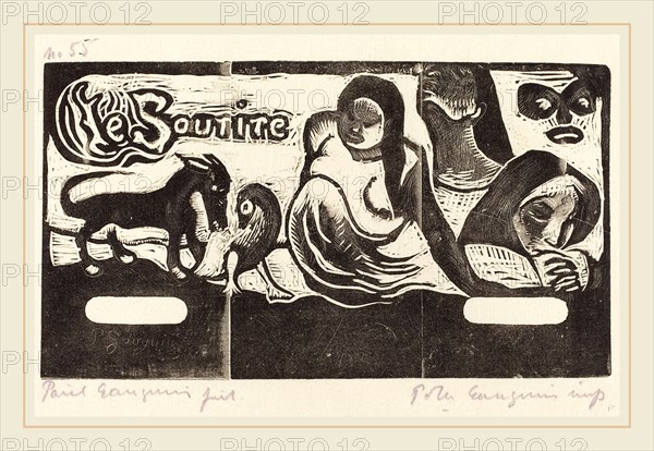 Paul Gauguin (French, 1848-1903), Title Page for "Le Sourire" (Titre du Sourire), in or after 1895, woodcut printed in black and gray by Pola Gauguin in 1921