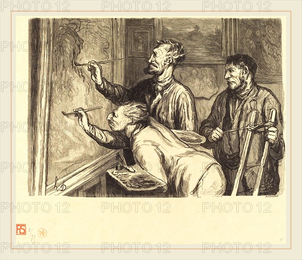 Etienne after Honoré Daumier (French, active 19th century), Exposition de peinture de 1868-Le Dernier coup de pinceau, 1868, wood engraving